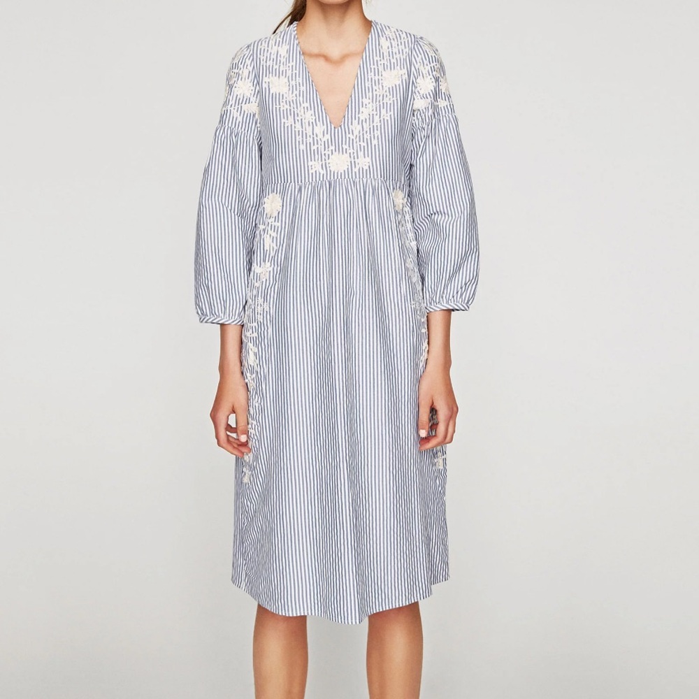 Zara Trafaluc Collection pinstripe  Blue and White Midi Dress S
